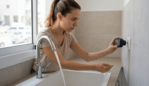 אישה בודקת את תקינות הדירה לפני חתימת חוזה השכירות